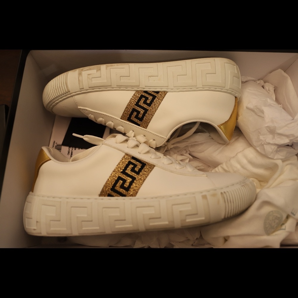 Versace White and Gold Sneakers with Chunky Sole